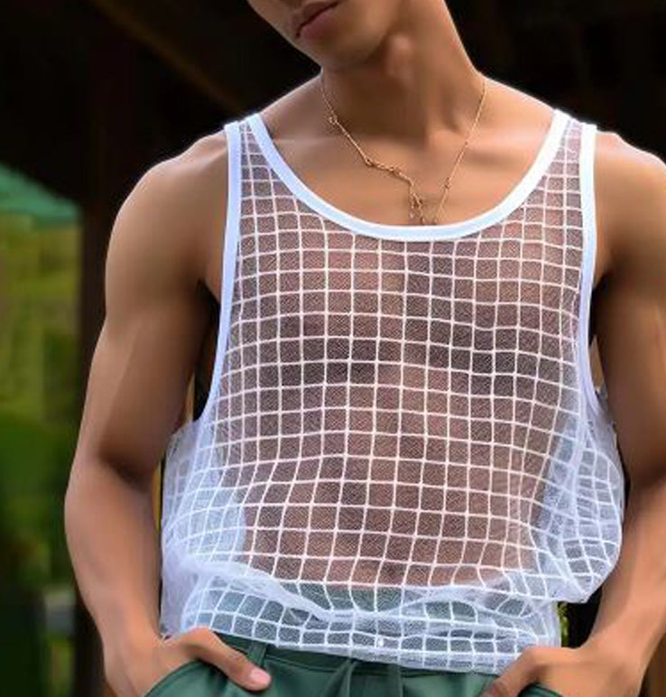 Transparent O-neck Sleeveless Vests F102