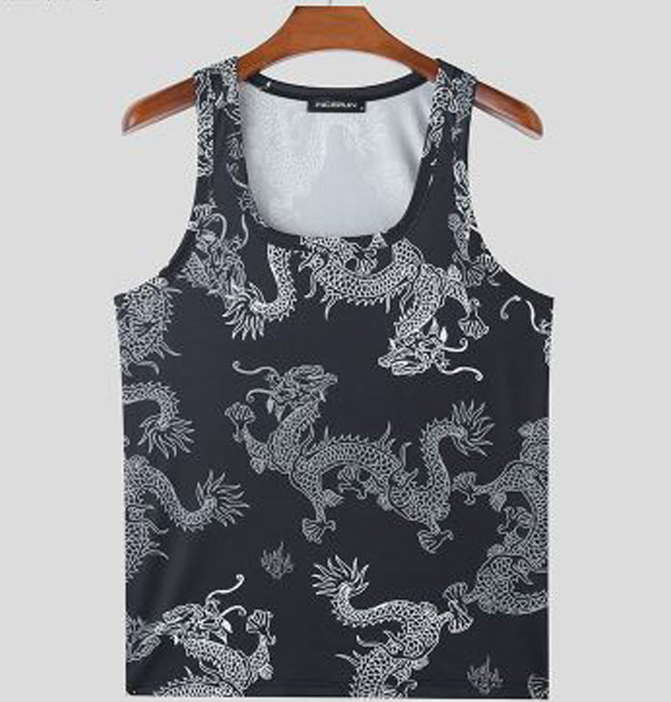 Striped Dragon Pattern Printed Vests GR236