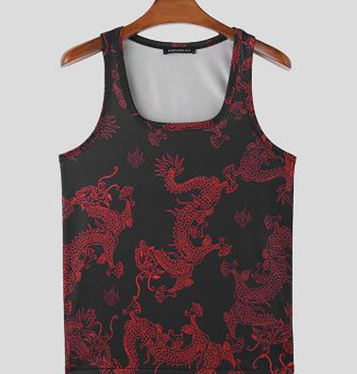 Striped Dragon Pattern Printed Vests GR236