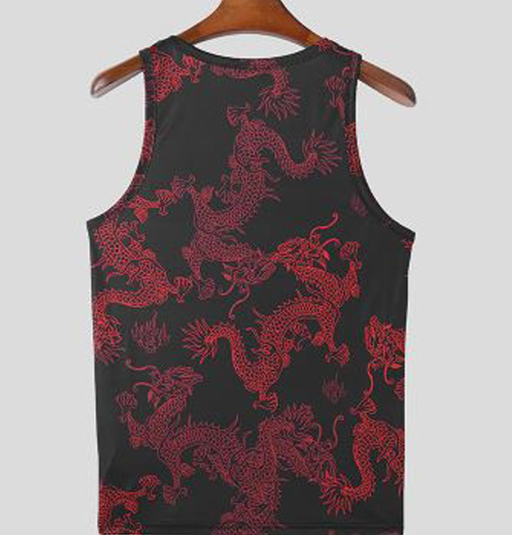 Striped Dragon Pattern Printed Vests GR236