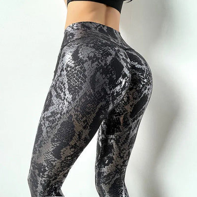 Snake Print Glitter Elastic Leggings GP159