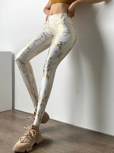 Snake Print Glitter Elastic Leggings GP159