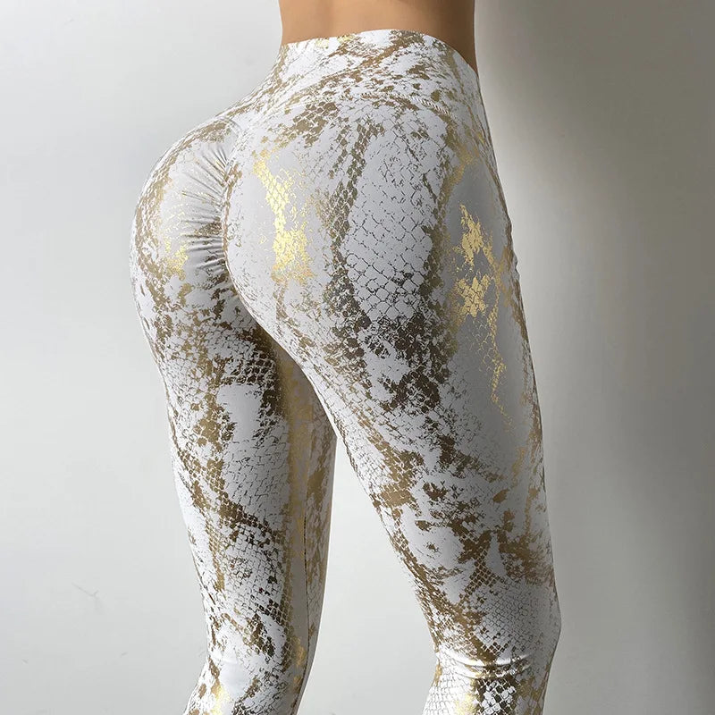 Snake Print Glitter Elastic Leggings GP159