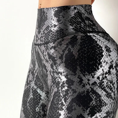 Snake Print Glitter Elastic Leggings GP159