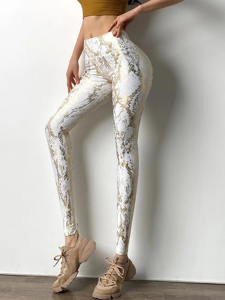 Snake Print Glitter Elastic Leggings GP159