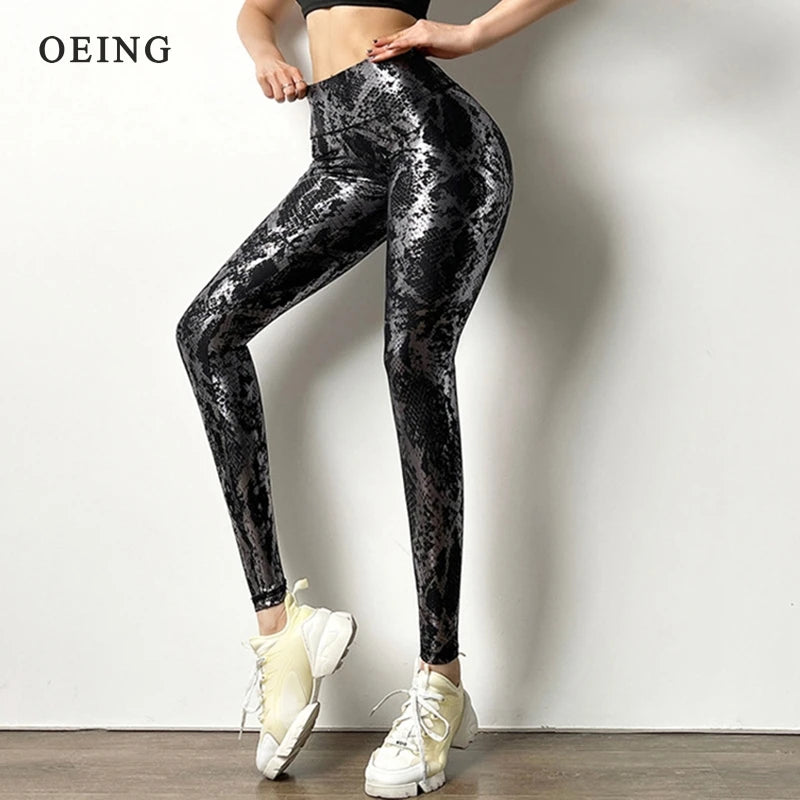 Snake Print Glitter Elastic Leggings GP159