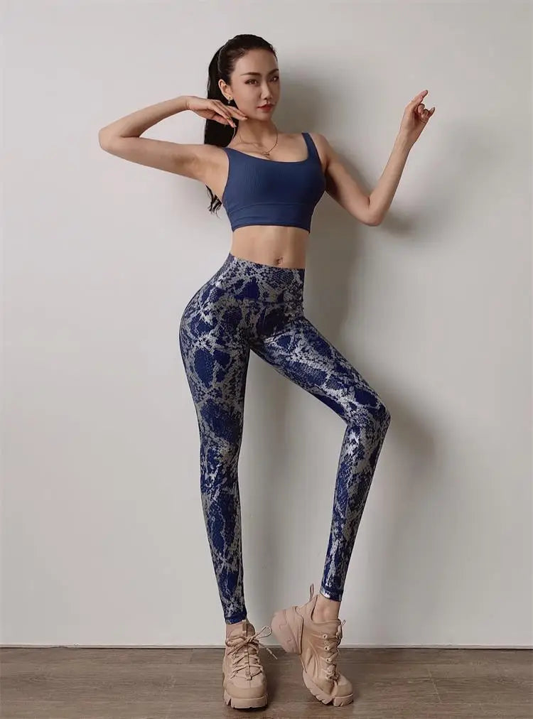 Snake Print Glitter Elastic Leggings GP159