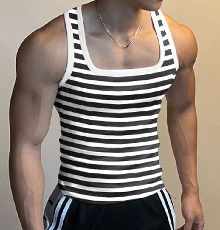 Striped Tank Tops Square Collar Sleeveless Fitness Vests GR243