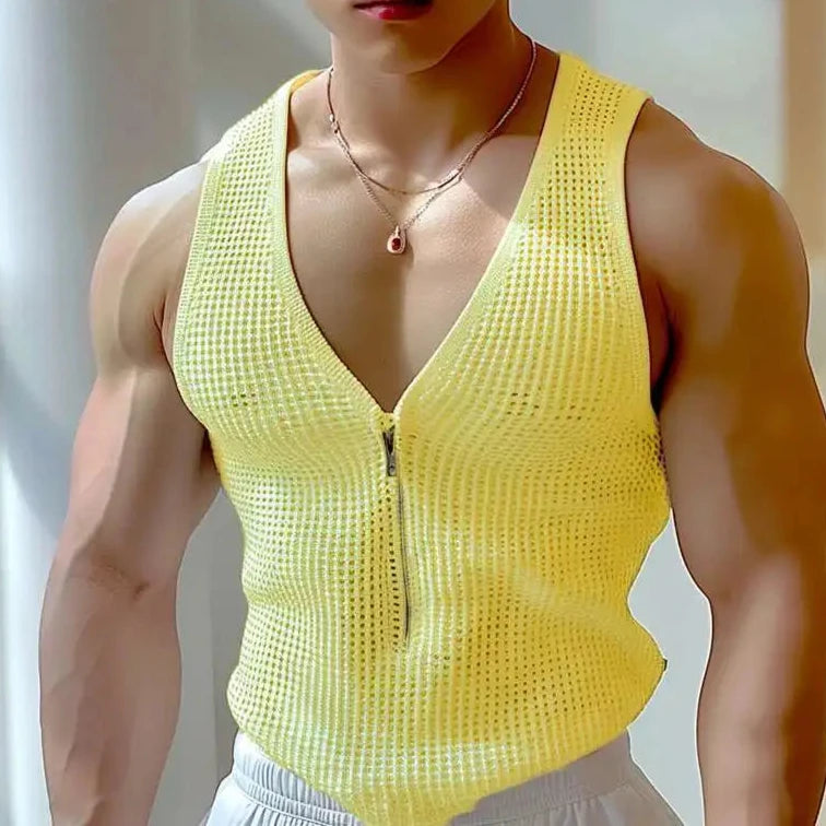 Korean Style Mens Hollow Mesh V-neck GR241