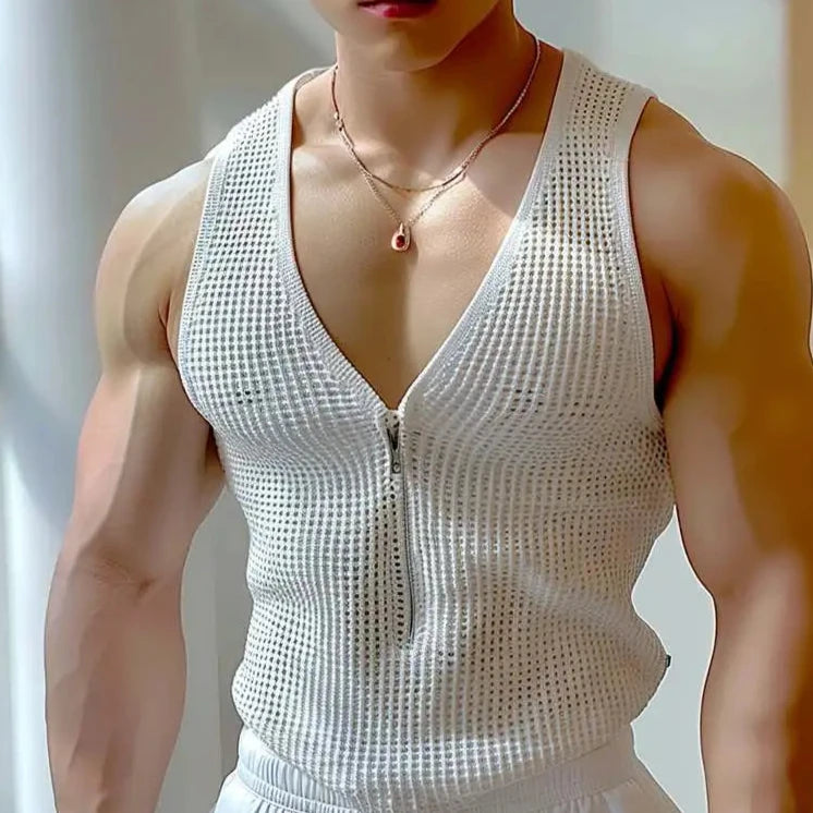 Korean Style Mens Hollow Mesh V-neck GR241