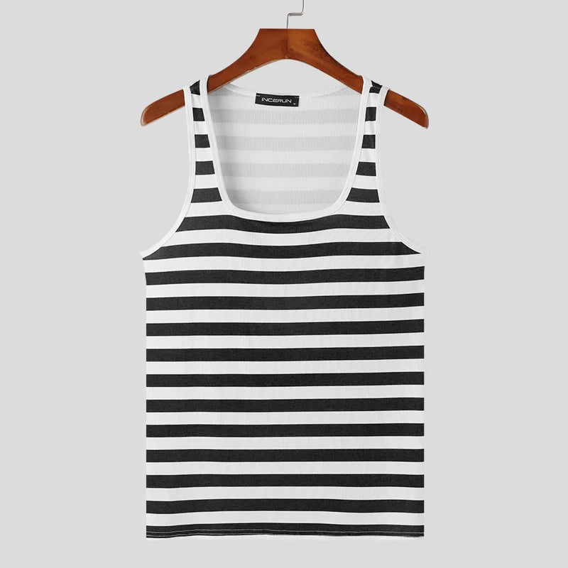 Striped Tank Tops Square Collar Sleeveless Fitness Vests GR243