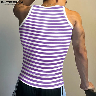 Striped Tank Tops Square Collar Sleeveless Fitness Vests GR243