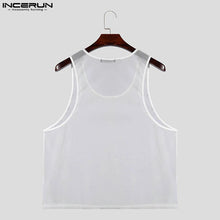 Load image into Gallery viewer, Korean Style Men&#39;s Dense Mesh Perspective U-neck Tank Tops F105