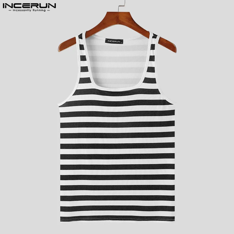 Striped Tank Tops Square Collar Sleeveless Fitness Vests GR243