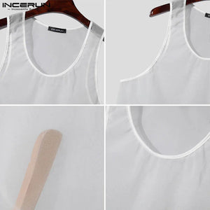 Korean Style Men's Dense Mesh Perspective U-neck Tank Tops F105