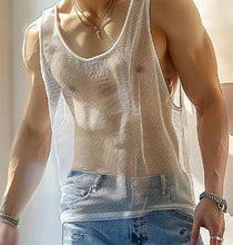 Load image into Gallery viewer, Korean Style Men&#39;s Dense Mesh Perspective U-neck Tank Tops F105