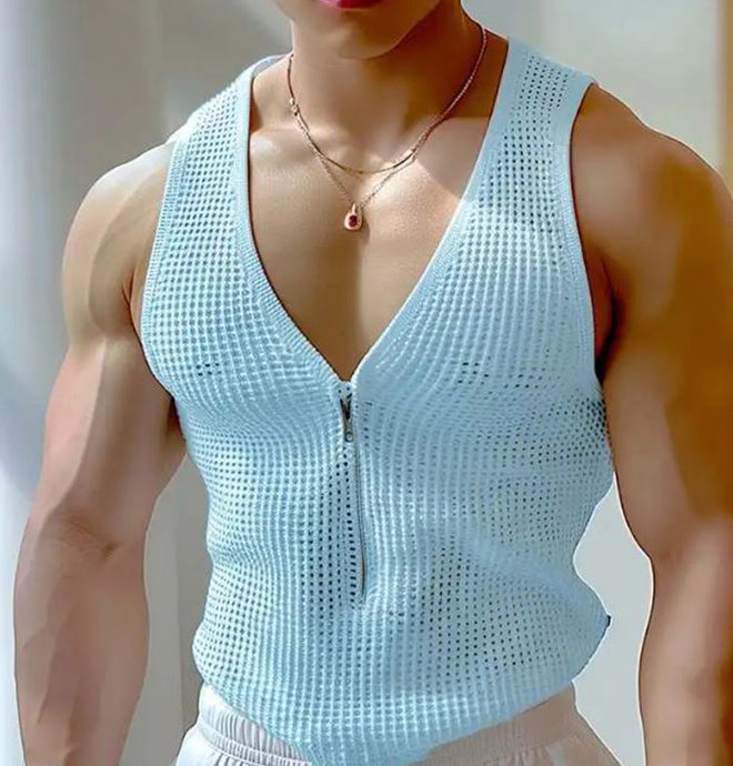 Korean Style Mens Hollow Mesh V-neck GR241