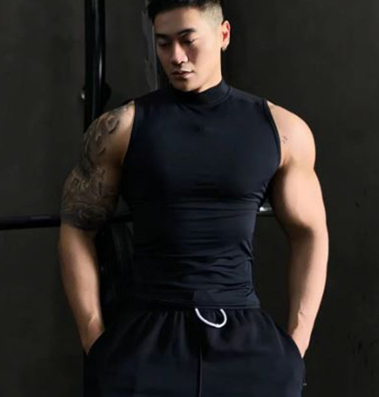 Muscle Men's High Neck Sleeveless Fitness T-shirt GR234