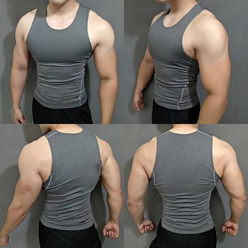 Plus Size M-Xxxl Men Compression Solid Sleeveless Running Vest Gym